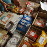 Stacks of needed supplies, and food