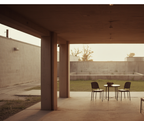 A quiet shelter courtyard at golden hour, symbolizing the steady, everyday care built over the first half of the year.