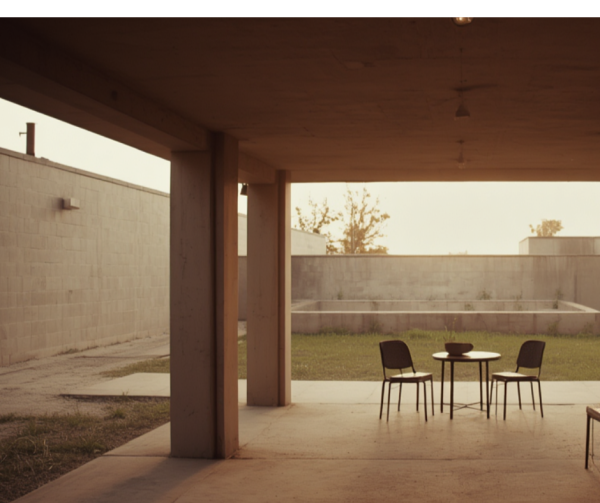 A quiet shelter courtyard at golden hour, symbolizing the steady, everyday care built over the first half of the year.