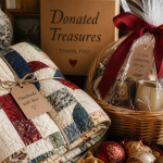 An assortment of donated auction items arranged together in warm light, conveying variety and generosity.
